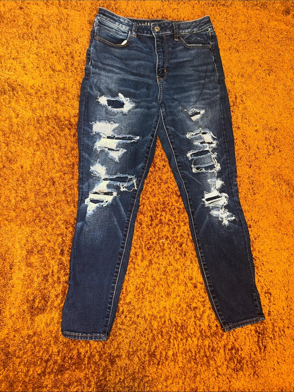 American Eagle Outfitters Dark Blue Ripped High-Rise Skinny Jeans